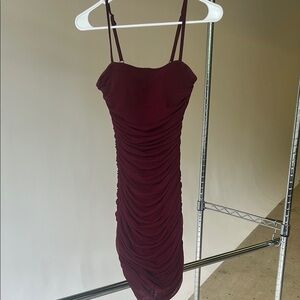 Elegant Burgundy Ruched Dress